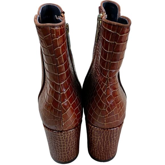 Aquatalia NWOB Denisse Croc-Embossed Leather Ankle Boots Size 10 Brown - Picture 3 of 10
